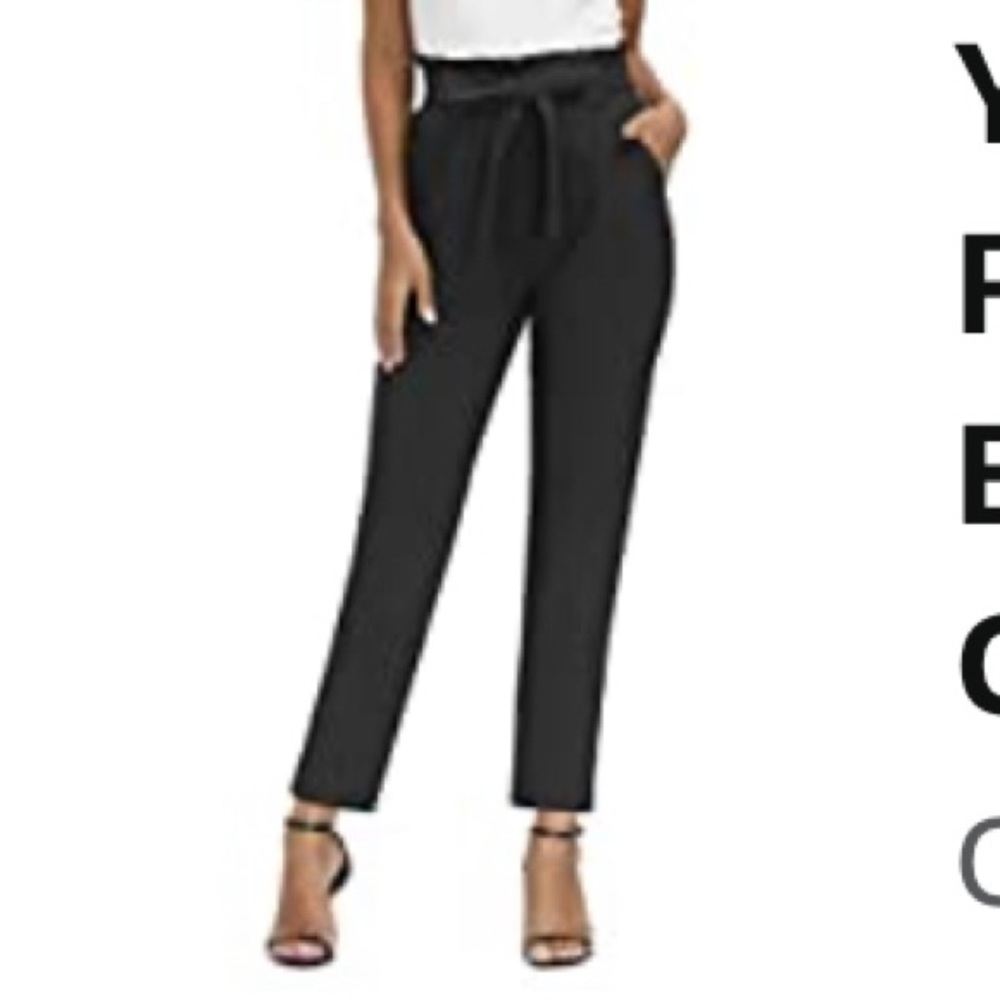 Size medium black paper bag elastic waist pants